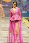 Buy_Rahul Singh_Pink Chanderi Silk Hand Embroidered Thread Plunge V Neck Sequin Top And Skirt Set _at_Aza_Fashions