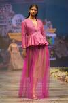 Buy_Rahul Singh_Pink Chanderi Silk Hand Embroidered Thread Plunge V Neck Sequin Top And Skirt Set 