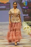 Buy_Rahul Singh_Peach Chanderi Silk Hand Embroidered Thread Jacket Shawl Stripe Skirt Set _at_Aza_Fashions