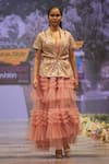 Rahul Singh_Peach Chanderi Silk Hand Embroidered Thread Jacket Shawl Stripe Skirt Set _Online_at_Aza_Fashions