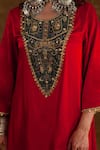 Buy_Ekavira_Red Silk Embroidery Floral Round Neck Roohi Kurta Salwar Set _Online_at_Aza_Fashions