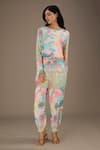 Buy_PS Pret by Payal Singhal_Multi Color Crepe Print Euphoria Round Neck Top With Jogger Pant _at_Aza_Fashions