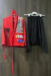 LITTLE WEIRD BY NEHA KANKARIA_Red Cotton Embroidered Patchwork Jacket And Harrem Pant Set _Online_at_Aza_Fashions