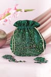 Buy_Vareli Bafna_Green Embroidery Leaf Applique Potli Bag _at_Aza_Fashions