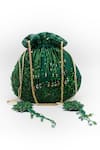 Shop_Vareli Bafna_Green Embroidery Leaf Applique Potli Bag _at_Aza_Fashions