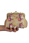 Vareli Bafna_Gold Guldasta Print Clutch _Online_at_Aza_Fashions