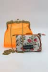 Buy_Vareli Bafna_Orange Printed Pouch Zafraan Vinyl Clutch With _at_Aza_Fashions