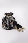 Buy_Vareli Bafna_Black Pearls Safari Flora Embroidered Potli Bag _at_Aza_Fashions