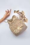 Shop_Vareli Bafna_Gold Coin O Zari And Cutdana Embellished Potli Bag _at_Aza_Fashions