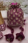 Vareli Bafna_Purple Gota Jamunia Buta Leaf Embroidered Potli Bag _Online_at_Aza_Fashions