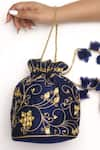 Shop_Vareli Bafna_Blue Danka Neelam And Zari Embroidered Potli Bag _at_Aza_Fashions