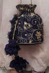 Vareli Bafna_Blue Danka Neelam And Zari Embroidered Potli Bag _at_Aza_Fashions