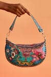Buy_The Garnish Company_Blue Printed Thalia Floral Sequined Crecent Bag _at_Aza_Fashions
