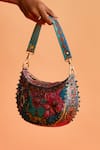 The Garnish Company_Blue Printed Thalia Floral Sequined Crecent Bag _Online_at_Aza_Fashions