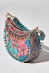 Shop_The Garnish Company_Blue Printed Thalia Floral Sequined Crecent Bag _Online_at_Aza_Fashions