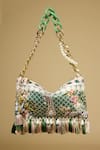 Buy_The Garnish Company_Green Printed Ushra Mughal Tasselled Bag _at_Aza_Fashions