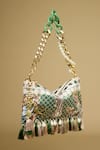 The Garnish Company_Green Printed Ushra Mughal Tasselled Bag _Online_at_Aza_Fashions