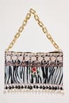 Buy_The Garnish Company_Black Printed Zebra Animal Tasselled Bag _at_Aza_Fashions