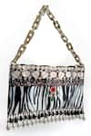 Shop_The Garnish Company_Black Printed Zebra Animal Tasselled Bag _at_Aza_Fashions