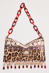 Buy_The Garnish Company_Brown Printed Cheetah Tasselled Bag _at_Aza_Fashions