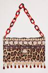 Shop_The Garnish Company_Brown Printed Cheetah Tasselled Bag _at_Aza_Fashions