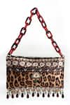 The Garnish Company_Brown Printed Cheetah Tasselled Bag _at_Aza_Fashions