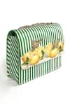 Buy_The Garnish Company_Green Brooch Lemon And Stripe Print Sling Bag _at_Aza_Fashions