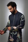 Buy_PS Men by Payal Singhal_Blue Linen Print Blossom Niloufer Bomber Kurta With Jogger Pant _Online_at_Aza_Fashions