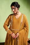 Buy_Almaari by Pooja Patel_Yellow Anarkali And Dupatta Soft Chanderi Embroidery Vibha Panel Pant Set _Online_at_Aza_Fashions