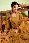 Almaari by Pooja Patel_Yellow Anarkali And Dupatta Soft Chanderi Embroidery Vibha Panel Pant Set _at_Aza_Fashions