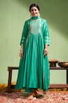 Buy_Almaari by Pooja Patel_Green Anarkali And Dupatta Chanderi Silk Embroidery Gota Patti Taraana Pant Set _at_Aza_Fashions