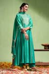 Almaari by Pooja Patel_Green Anarkali And Dupatta Chanderi Silk Embroidery Gota Patti Taraana Pant Set _Online_at_Aza_Fashions