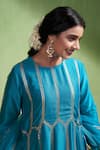 Buy_Almaari by Pooja Patel_Blue Anarkali Chanderi Silk Embroidery Gota Patti Round Pratibha Pant Set _Online_at_Aza_Fashions