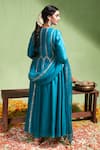 Shop_Almaari by Pooja Patel_Blue Anarkali Chanderi Silk Embroidery Gota Patti Round Pratibha Pant Set _at_Aza_Fashions