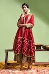 Buy_Almaari by Pooja Patel_Brown Anarkali And Dupatta Chanderi Silk Tarini Contrast Yoke Pant Set _at_Aza_Fashions