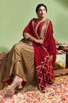 Shop_Almaari by Pooja Patel_Brown Anarkali And Dupatta Chanderi Silk Tarini Contrast Yoke Pant Set _Online_at_Aza_Fashions