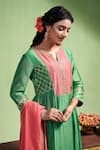 Almaari by Pooja Patel_Green Anarkali And Dupatta Chanderi Silk Tarini Contrast Yoke & Pant Set _Online_at_Aza_Fashions