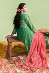 Buy_Almaari by Pooja Patel_Green Anarkali And Dupatta Chanderi Silk Tarini Contrast Yoke & Pant Set _Online_at_Aza_Fashions