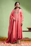 Buy_Almaari by Pooja Patel_Pink Anarkali And Dupatta Chanderi Silk Embroidery Gota Niharika Yoke Pant Set _at_Aza_Fashions