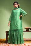 Buy_Almaari by Pooja Patel_Green Kurta And Sharara Soft Chanderi Embroidery Gota Patti Round Ananya Set _at_Aza_Fashions