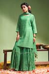 Buy_Almaari by Pooja Patel_Green Kurta And Sharara Soft Chanderi Embroidery Gota Patti Round Ananya Set _Online_at_Aza_Fashions