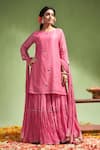 Buy_Almaari by Pooja Patel_Pink Kurta And Sharara Soft Chanderi Embroidery Gota Patti Round Ananya Set _at_Aza_Fashions