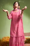 Shop_Almaari by Pooja Patel_Pink Kurta And Sharara Soft Chanderi Embroidery Gota Patti Round Ananya Set _Online_at_Aza_Fashions