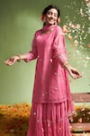 Almaari by Pooja Patel_Pink Kurta And Sharara Soft Chanderi Embroidery Gota Patti Round Ananya Set _at_Aza_Fashions