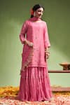 Shop_Almaari by Pooja Patel_Pink Kurta And Sharara Soft Chanderi Embroidery Gota Patti Round Ananya Set _at_Aza_Fashions