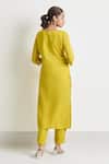 Shop_Samyukta Singhania_Yellow Kurta And Pant Viscose Embroidery Zardozi Notched Set _at_Aza_Fashions