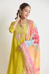 Samyukta Singhania_Yellow Kurta And Pant Viscose Embroidery Zardozi Notched Set _at_Aza_Fashions