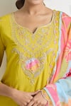 Buy_Samyukta Singhania_Yellow Kurta And Pant Viscose Embroidery Zardozi Notched Set 