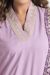 Buy_Samyukta Singhania_Purple Viscose, , Satin Embroidery, Lace V-neck Sleeve Kurta Set_Online_at_Aza_Fashions