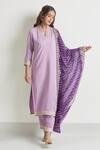 Samyukta Singhania_Purple Viscose, , Satin Embroidery, Lace V-neck Sleeve Kurta Set_at_Aza_Fashions